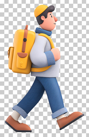Young Traveler Walking Cartoon PNG
