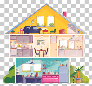 Apartment Building - Colorful Cartoon House With Rooms PNG