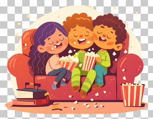 Kids Watching Tv - Kids Enjoying Popcorn On Couch PNG
