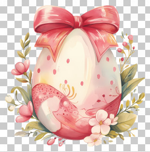 Easter Egg - Decorative Egg With Bow And Flowers PNG