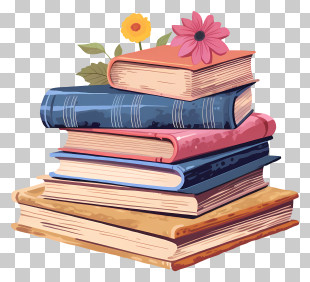 Vintage Books - Colorful Stack Of Books With Flowers PNG