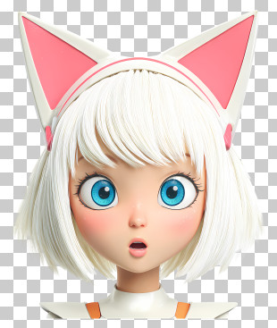 Cat Face Anime - Surprised White Haired Anime Girl With Cat Ears PNG