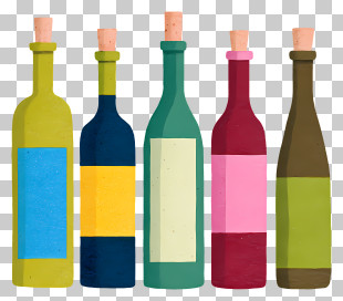 Colorful Spirits - Five Colorful Wine Bottles PNG