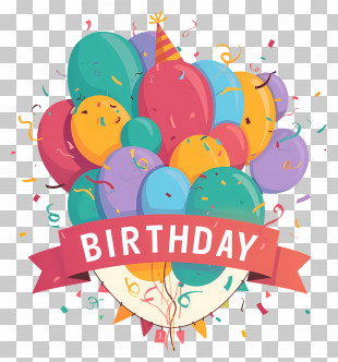 Birthday Balloon - Birthday Balloons With Festive Decoration PNG