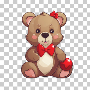 Teddy Bear Day - Cute Teddy Bear Illustration With Red Bow PNG