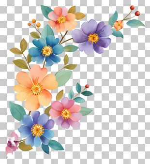Watercolor Floral Corner Decoration PNG