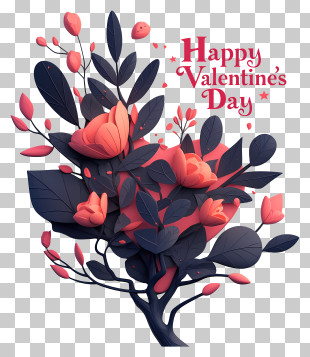 Happy Valentine's Day Floral Design PNG