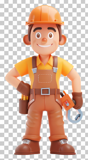 Cartoon Male Worker - Cartoon Style Construction Worker Character PNG
