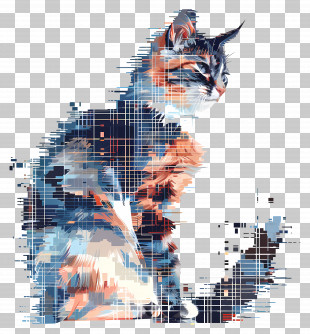 Pixel Cat - Pixelated Furry Cat Art PNG