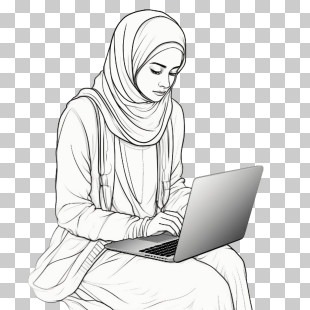 Muslim Girl - Woman With Laptop Drawing PNG