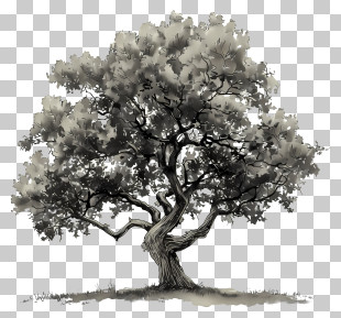 Oak Tree - Black And White Tree Illustration PNG