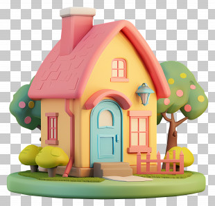 3d Simple House - Small Cute Cartoon House With Bright Colors PNG
