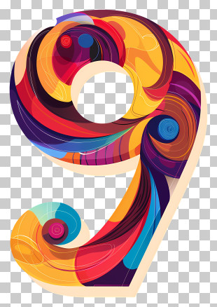 Number 9 - Abstract Colorful Number 9 Illustration PNG