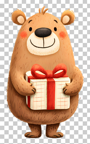 Friendly Bear With Present PNG