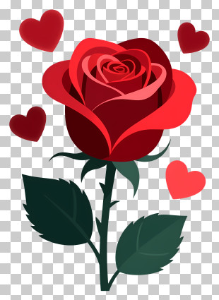 Romantic Red Rose With Hearts PNG