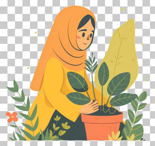 Hijab Girl Doing Gardening - Girl Planting A Plant In A Pot PNG
