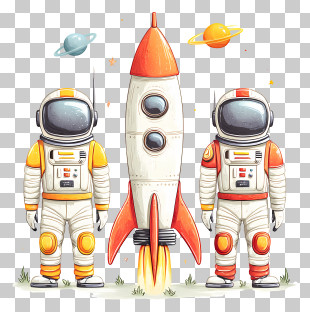 Space Tourism - Astronauts With Rocket And Planets PNG