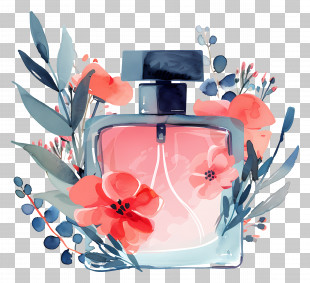 Perfume - Perfume Bottle With Flowers PNG