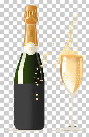 Champagne - Elegant Champagne Bottle And Glass With Bubbles PNG