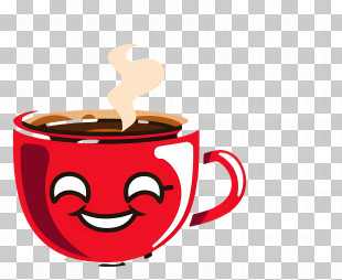 Red Coffee Cup - Smiling Red Coffee Cup With Steam Icon PNG