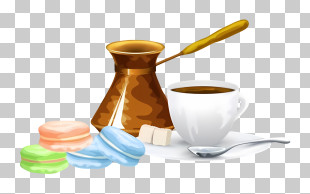Coffee - Turkish Coffee Setting With Macarons PNG