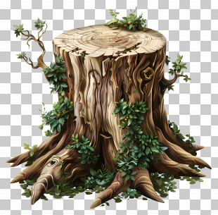 Tree Stump - Tree Stump With Green Foliage Growth PNG
