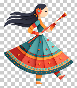 Dandiya Girl - Dancing Woman In Colorful Dress PNG