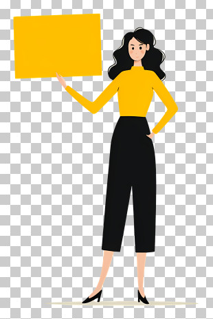 Woman Holding Yellow Signboard PNG