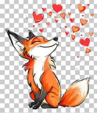 Fox In Love - Charming Fox Surrounded By Hearts PNG