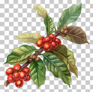 Coffee Plant - Red Coffee Berries On Branch PNG