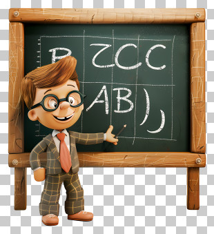 Cartoon Teacher - Teacher With Blackboard And Glasses PNG