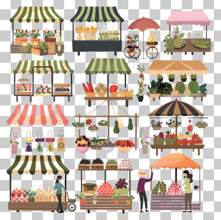 Spring Market - Farmers Market Stalls With Fruits And Vegetables PNG
