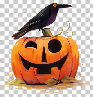 Crow On Pumpkin - Halloween Pumpkin With Crow PNG