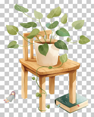 Small Wooden Table - Plant On Wooden Chair With Book PNG
