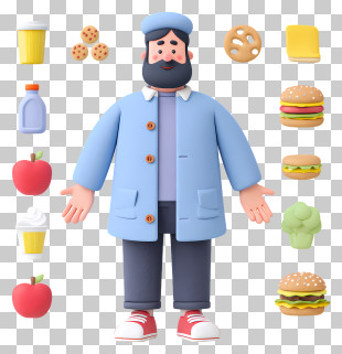 Man Having Food Allergy - Cartoon Man Surrounded By Food Items PNG