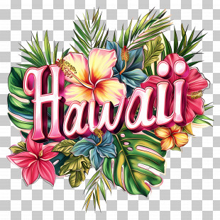 Hawaii - Hawaii-inspired Tropical Graphic With Flowers PNG