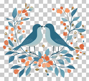 Wedding Birds - Two Blue Birds With Floral Background PNG