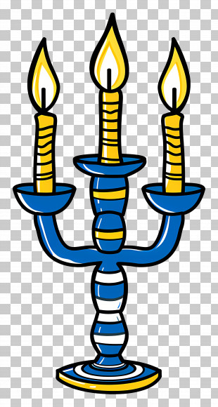 Cartoon Candle - Blue Candlestick With Three Flames PNG