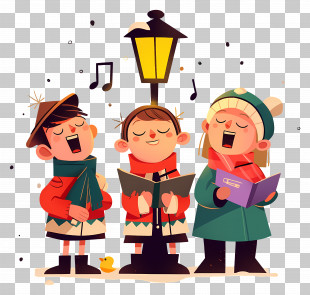 Go Caroling Day - Christmas Carolers Singing Beneath A Lantern PNG