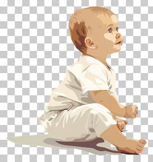Infant Baby - Cute Sitting Baby In Illustration Style PNG
