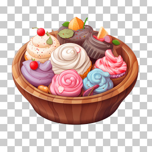 Halloween Candies Bowl - Assorted Cupcakes In Wooden Bowl PNG