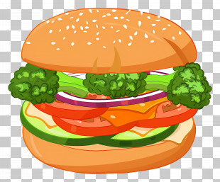 Veggie Burger - Vegetable-Loaded Cartoon Burger Illustration PNG