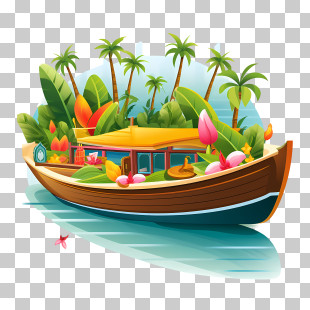 Onam Boat - Scenic Houseboat With Tropical Background PNG