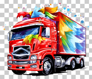 Semi Trailer Truck - Festively Decorated Colorful Truck PNG
