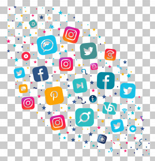 Social Media Day - Social Media Icons And Stars Illustration PNG