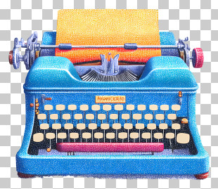 Vintage Typewriter - Vintage Blue Typewriter With Paper PNG