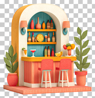 Cocktail Bar - Colorful Bar Counter With Drinks PNG
