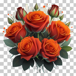 Red Roses - Bouquet Of Red Roses With Green Leaves PNG