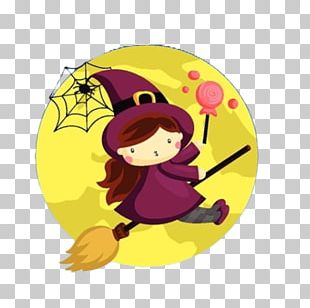 The Little Witch Riding A Magic Broom On The Cartoon PNG