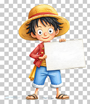 Luffy Holding Placard - Cartoon Boy With Straw Hat PNG